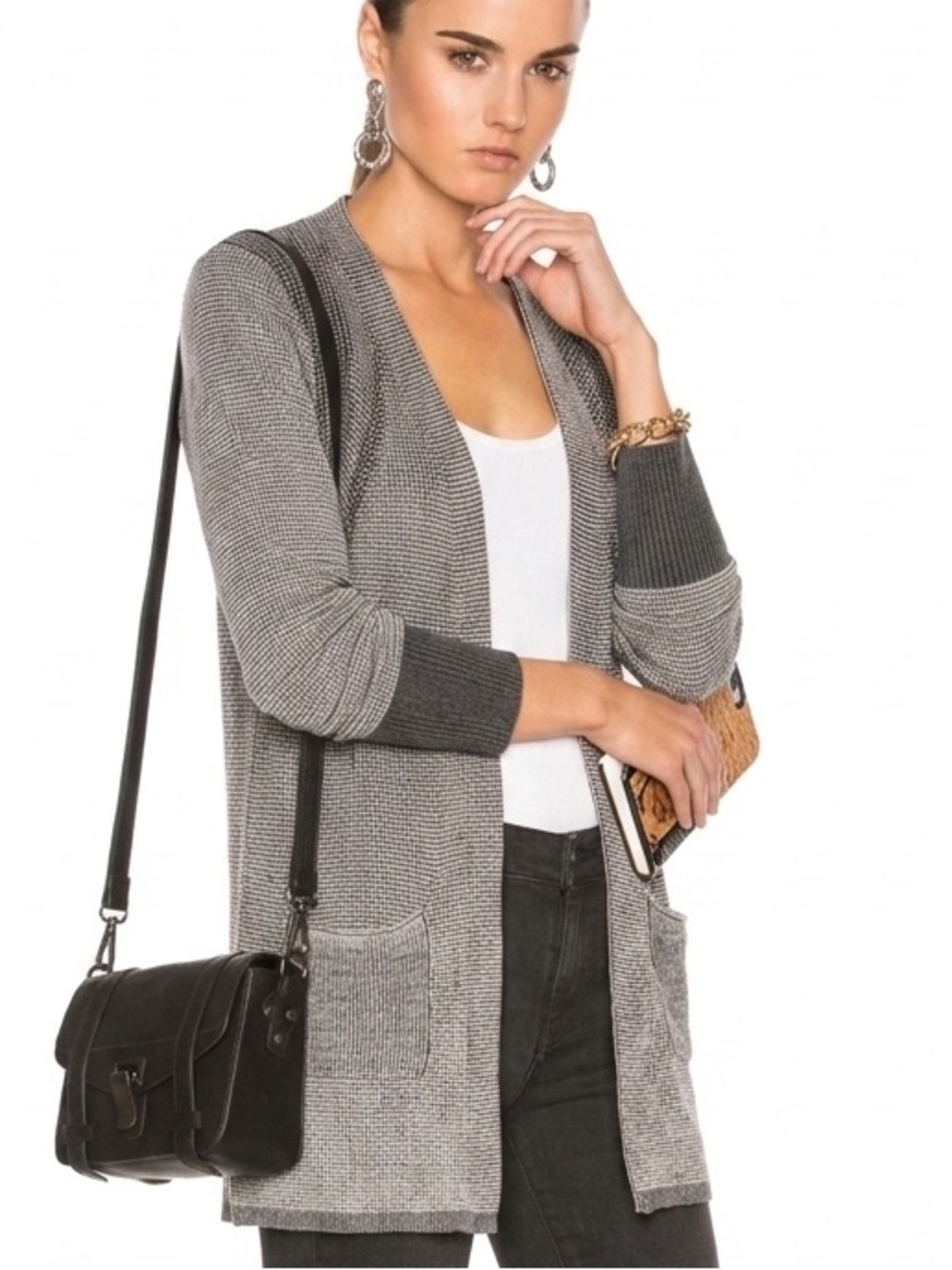 ATM Anthony Thomas Melillo Black & White Open-Front Knit Cardigan XS - Picture 2 of 4